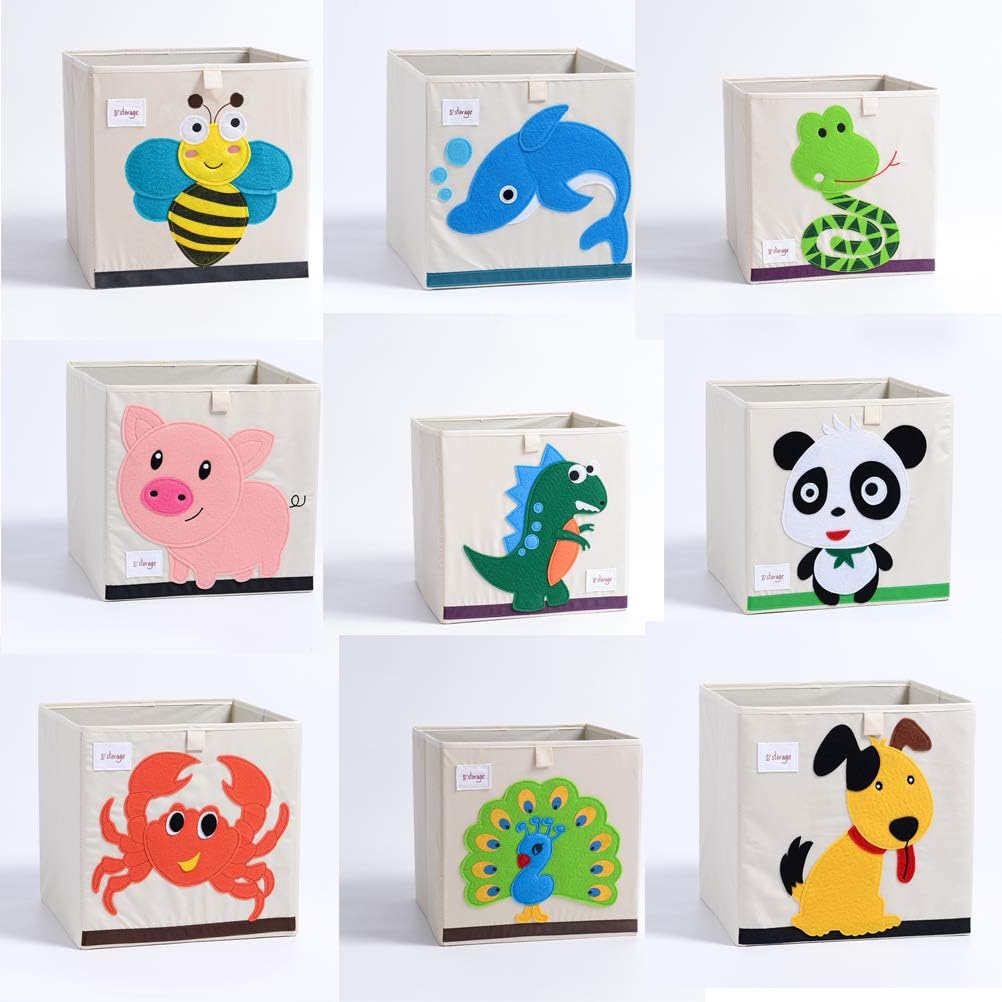 Cabilock 33x33x33cm Toy Storage Bin Dinosaur Pattern Boys and Girls Book Organizer Foldable Storage Container Pp Board Fabric