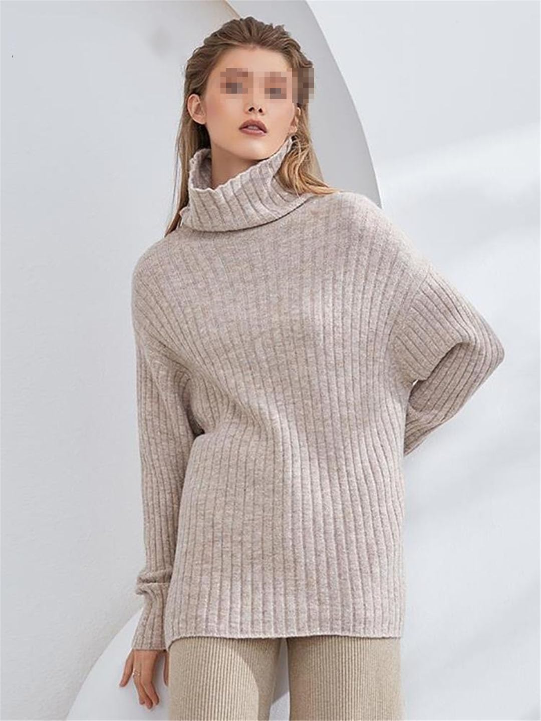 Suéter De Cuello Alto para Mujer, Suéter Informal A Rayas, Tops Tipo Túnica De Manga Larga