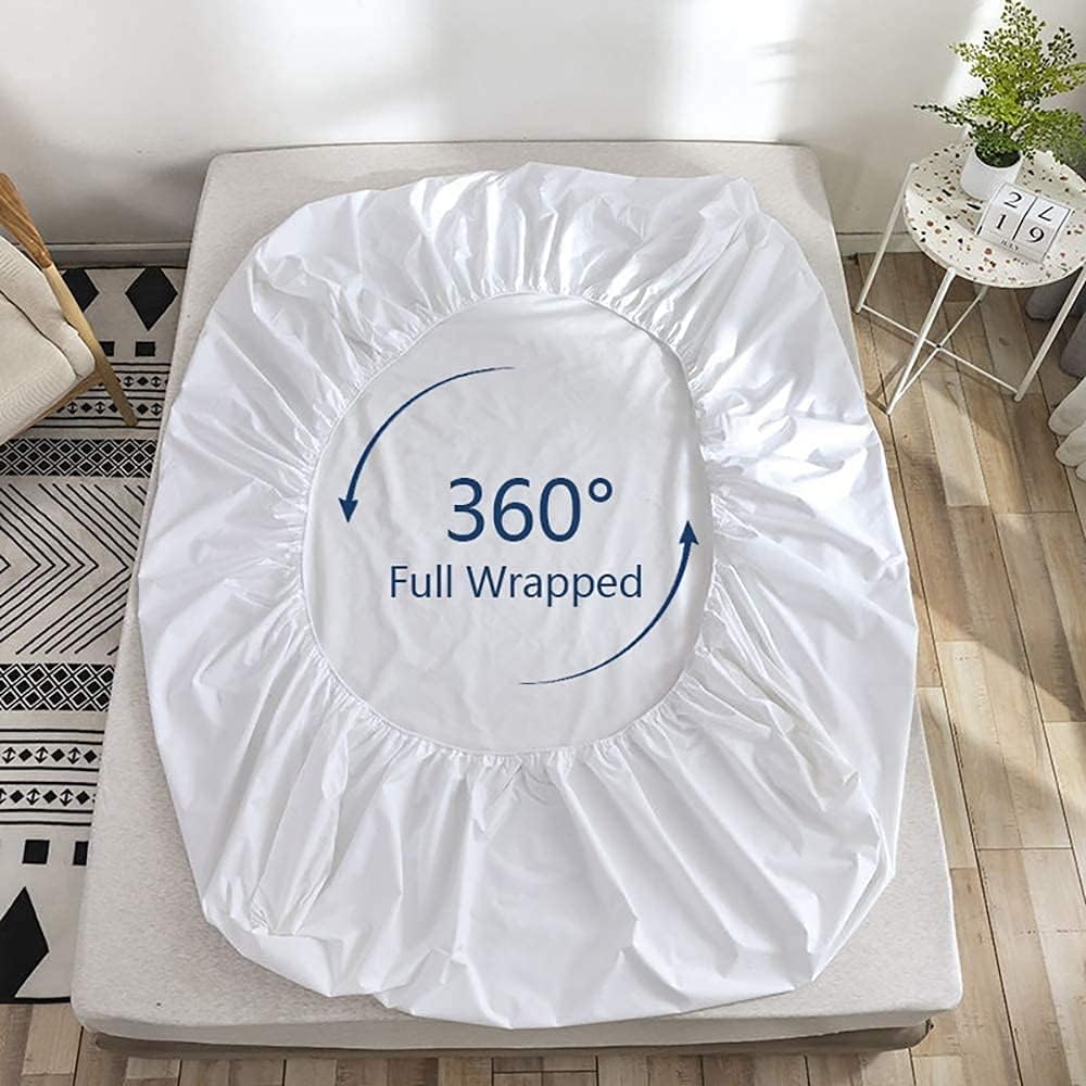 Bedecor Twin Waterproof Mattress Cover, White, 18 inch Deep Pocket, Cotton Terry Top, Noiseless, Smooth & Wrinkle-Free