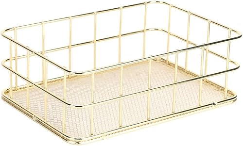 Leftwei Cestas de almacenamiento doradas, cesta de metal dorado, cesta de almacenamiento de hierro dorado, multifuncional, malla de alambre, Leftwei Cestas de almacenamiento doradas, cesta de metal dorado, cesta de almacenamiento de hierro dorado, multifuncional, malla de alambre,