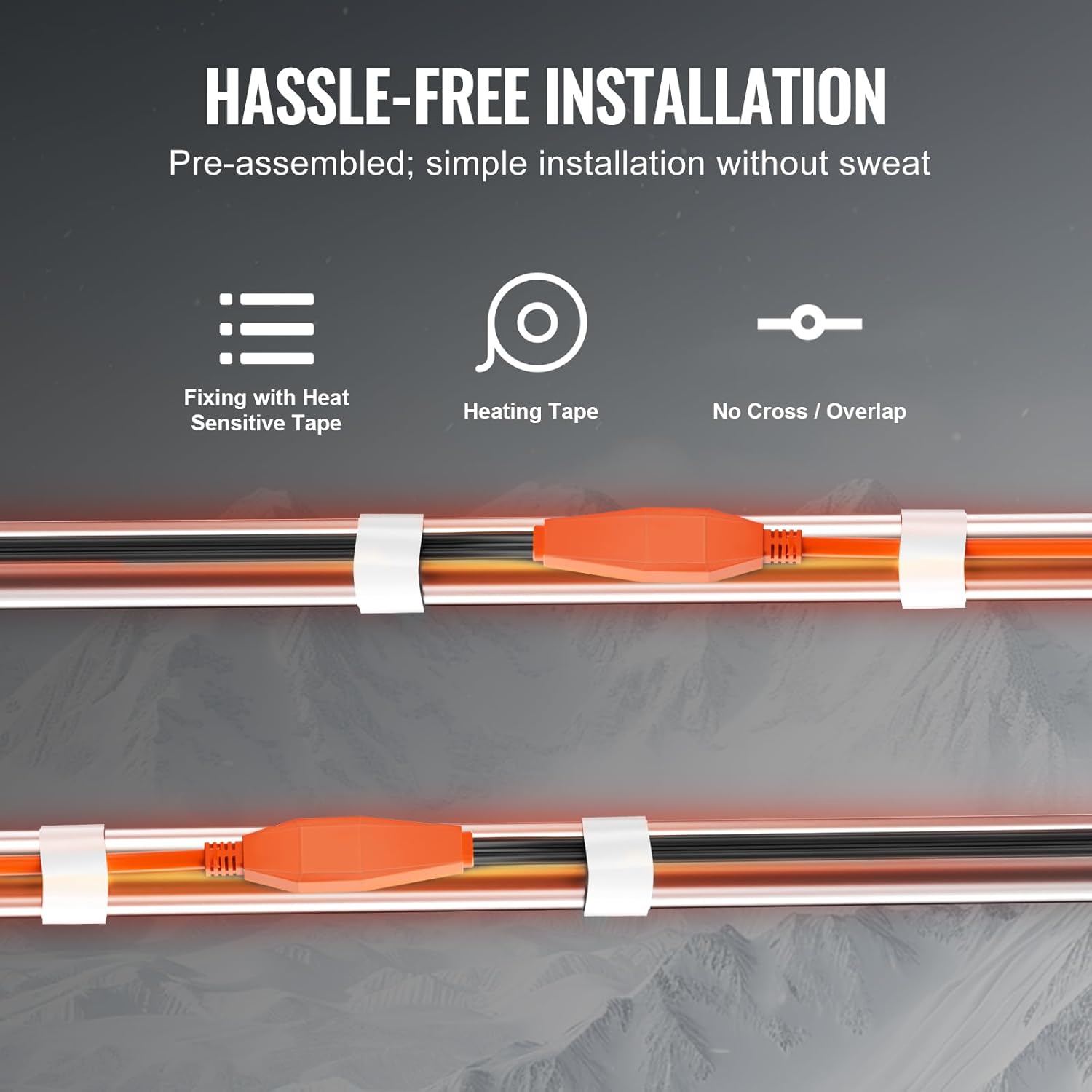 VEVOR Pipe Heating Cable, 80FT 7W/FT Heat Tape for Pipes with Built-in Thermostat, Water Pipe Heat Cable Protects PVC Hose, Metal and Plastic Pipe from Freezing