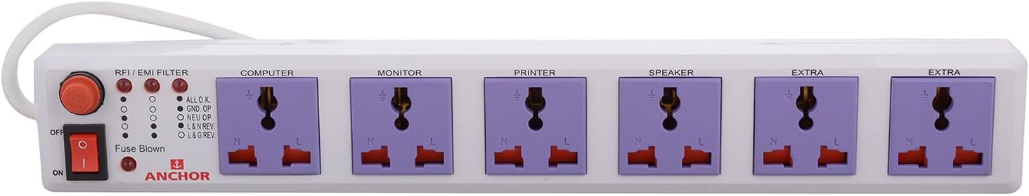 ANCHOR Polycarbonate Spike Guard with 6 Universal Socket (White, Standard Size)