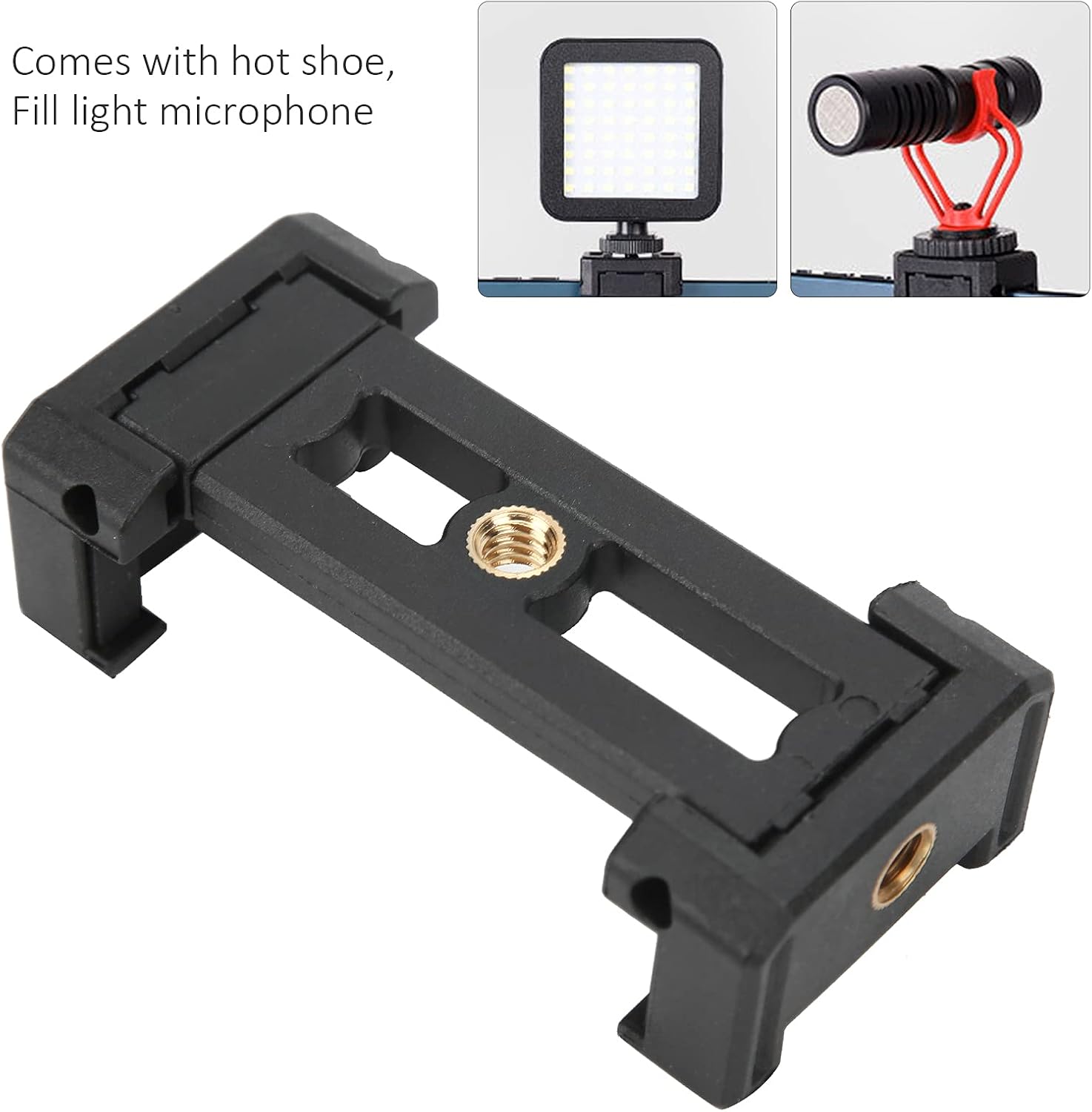 Hot Shoe Phone Tripod Mount Portable Phone Holder with Hot Shoe Mobile Phone Retaining Clamp Portable Double Hole E Type Clip Tripod Mount