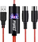 FORE MIDI to USB Interface MIDI Cable Adapter with Input&Output Connecting with Keyboard/Synthesizer for Editing&Recording Track work with Windows/Mac OS for Studio USB 2.0 Color Red - 6.5Ft