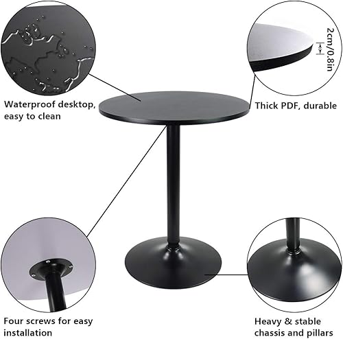 Vista 6 de KKTONER Mesa redonda de bar de 23.6 pulgadas para cóctel, bar, bar, comedor, bistró (28.7 horas, negro)
