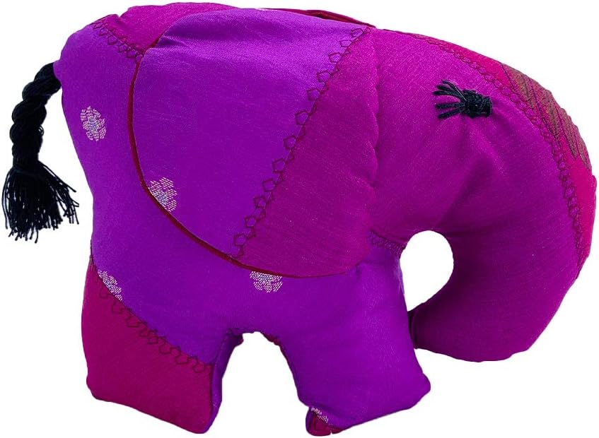 Silk Sari Stuffed Elephant - 5 inches x 6 inches Large Size - Stuffed Animal Toy - Made from Recycled Indian Silk Sari Fabric (Purple)
