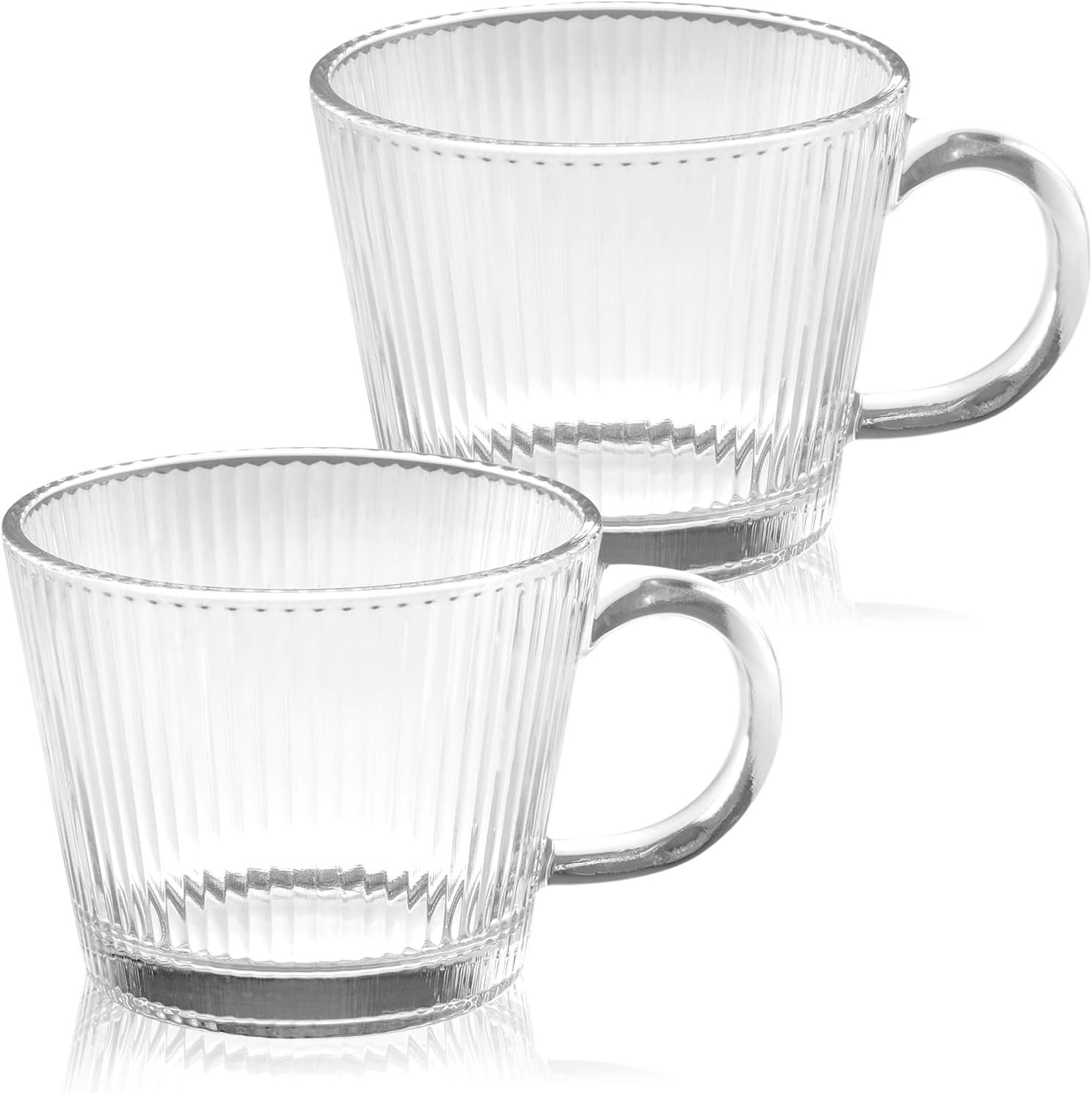 13oz Vintage Coffee Mugs 2 pack Striped Glass Tea Cups with Handle Stackable Clear Espresso Cup for Cappuccino Latte Beverages