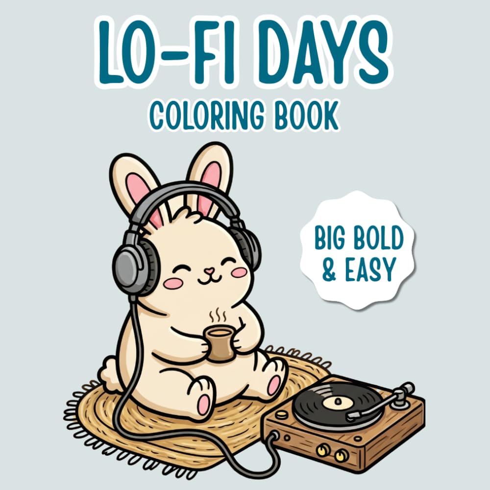 Lo-Fi Days Coloring Book: Big Bold & Easy Cozy Coloring Pages Filled with Rainy Day Vibes, Cute Animals & Relaxing Indoor Scenes for All Ages