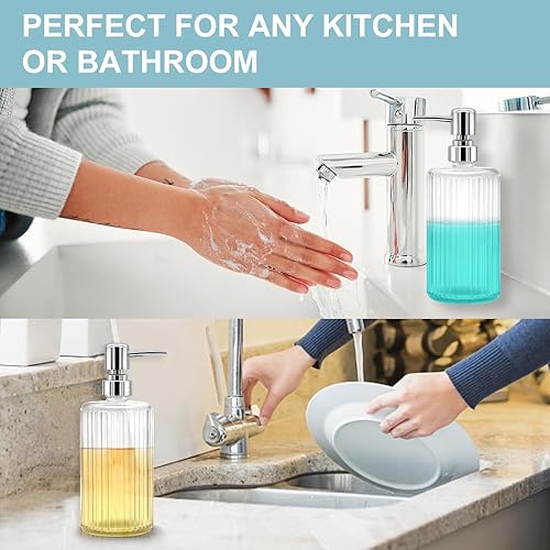 Miniatura 3 de Dispensador de jabón de vidrio, botella de vidrio transparente acanalado de 17 onzas con bomba de acero inoxidable 304, dispensador de jabón