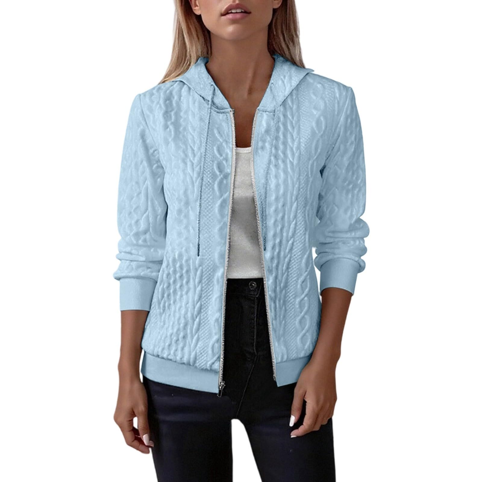 Generisch Felpa con cappuccio da donna, taglie forti, per l'inverno, a maniche lunghe, con cerniera, ideale per l'uso quotidiano con elegante semplicità