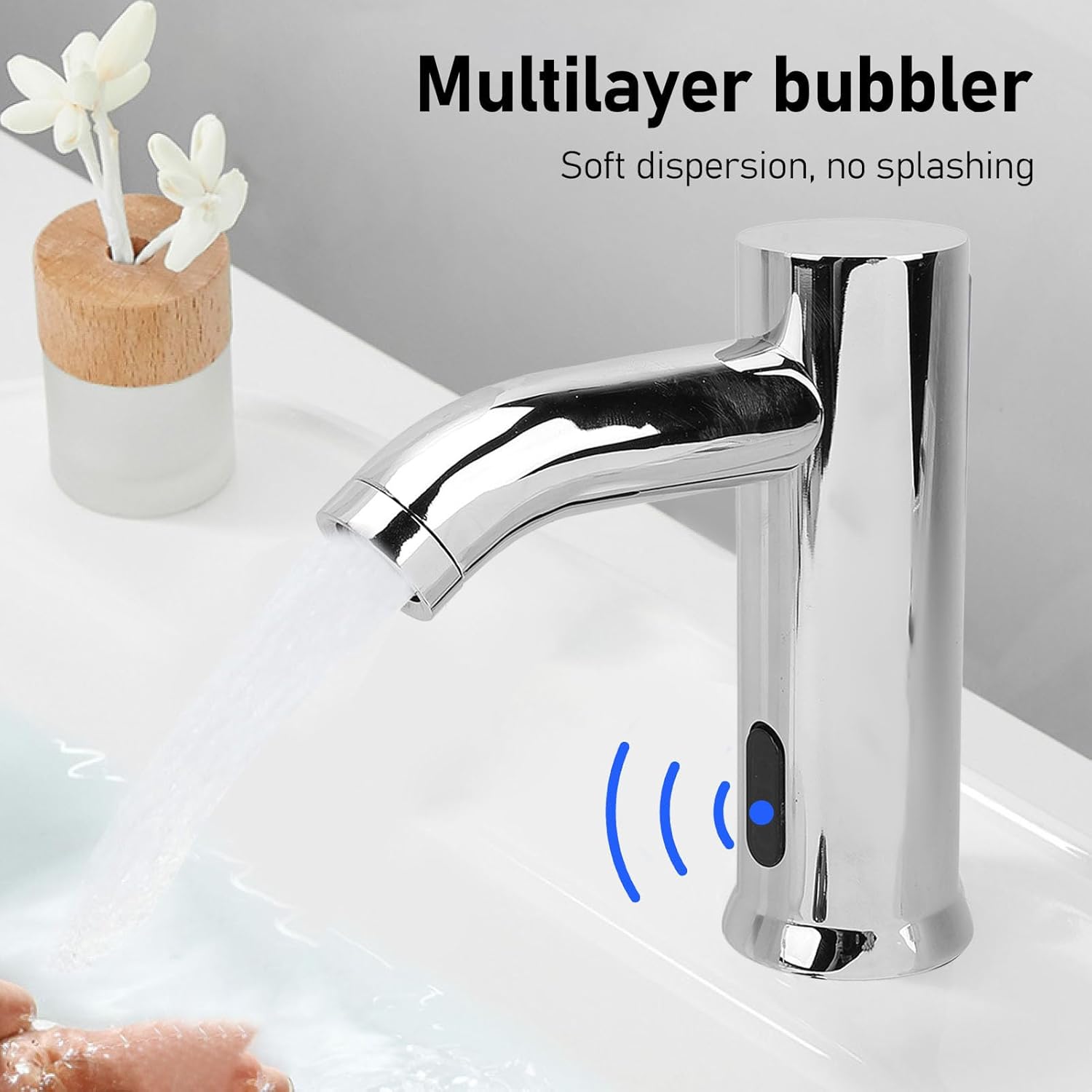 G1/2 Touchless Sink Faucet, 10 to 15cm Sensing Range Battery Powered Motion Activated Bathroom Faucet for Commercial, 0.1 to 0.6Mpa