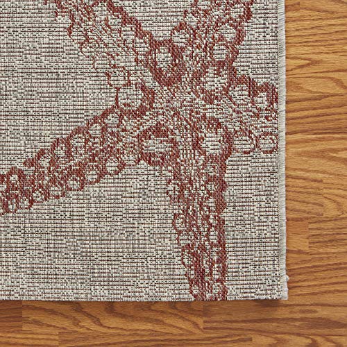 LR Home 3 x 5 Indoor/Outdoor Area Rug for Home Decor | Coastal Starfish Carpet for Living Room, Bedroom, Playroom, Patio, Garden | Modern Farmhouse Rug | Rust/Beige - Image 9