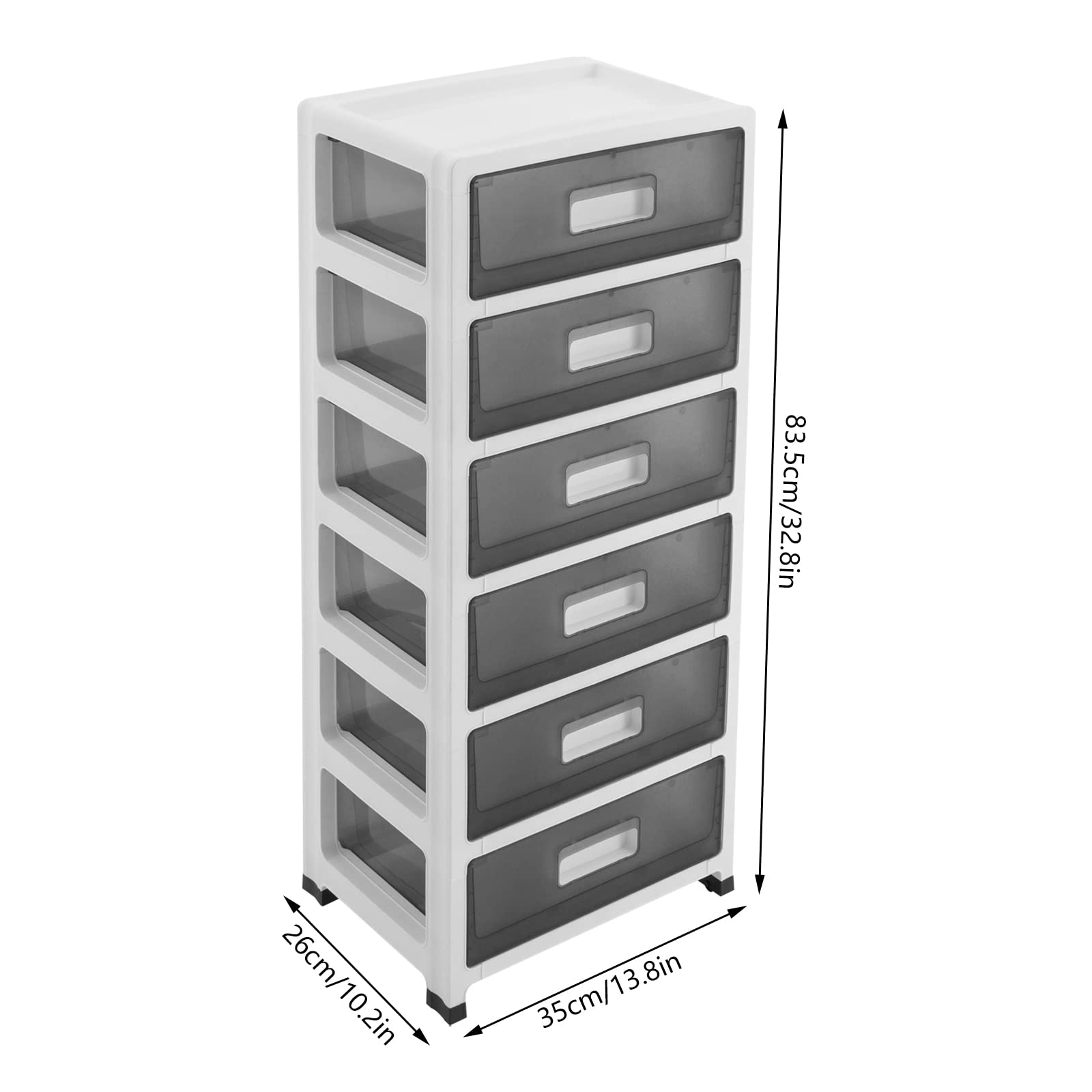 6 Ebenen Transparenter Schubladenbox aus PP,35x26x83.5cm Rollcontainer Schubladenschrank mit oberer Ablagefläche herausnehmbaren Schubladen,Schreibtisch Organizer für A4‑Ordner Make‑up Büromaterial