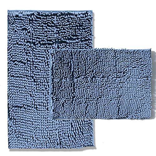 Sky Blue Bathroom Rugs Sets 2 Piece Chenille Bath Mats, Extra Soft and Absorbent Shaggy Rugs