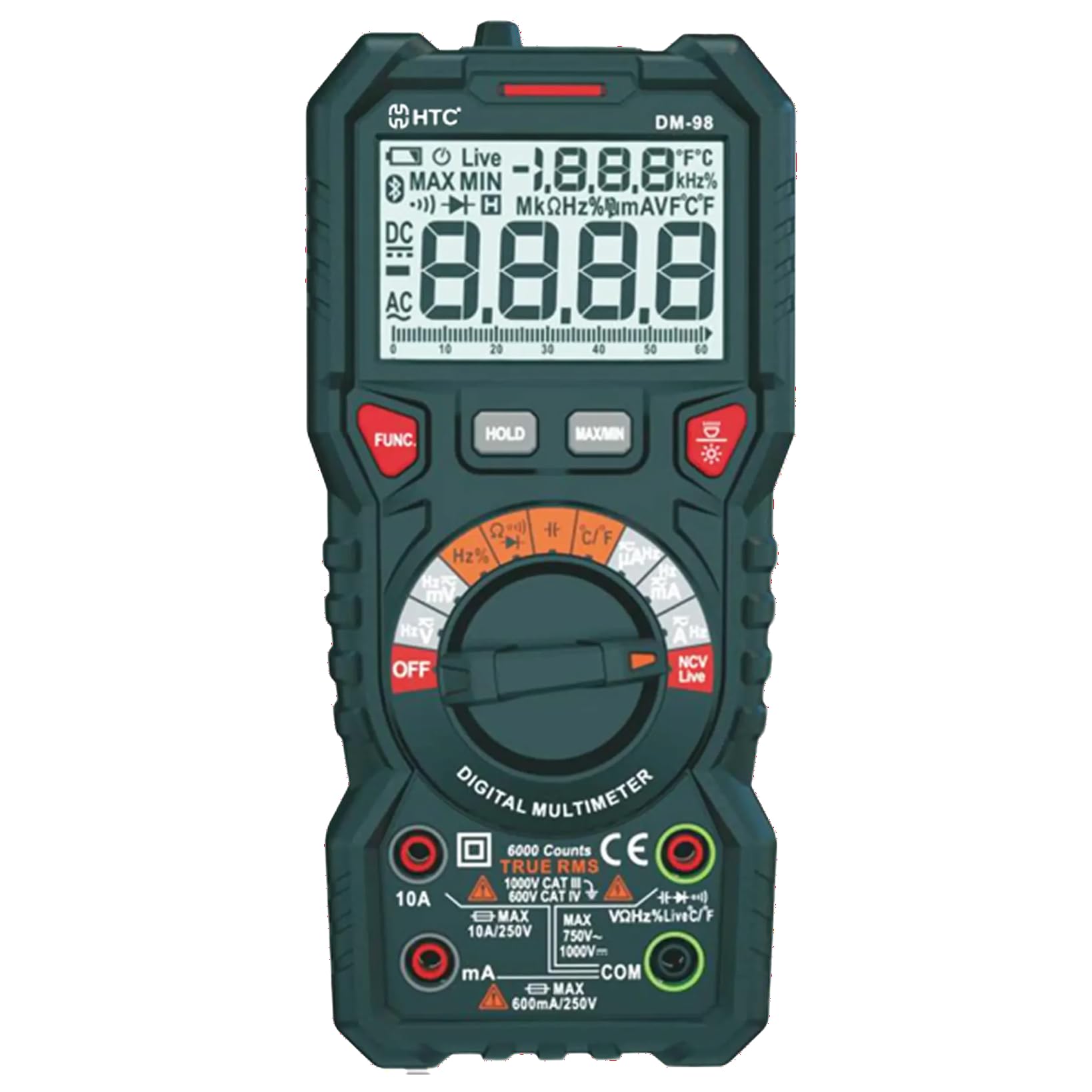 HTC DM98 with 6000 Counts True RMS/Autorange/Dual Display LCD/Live Wire Testing/Double Colour LCD for HIGH Alert/Input Jack LED Indicator Digital Multimeter-image-34