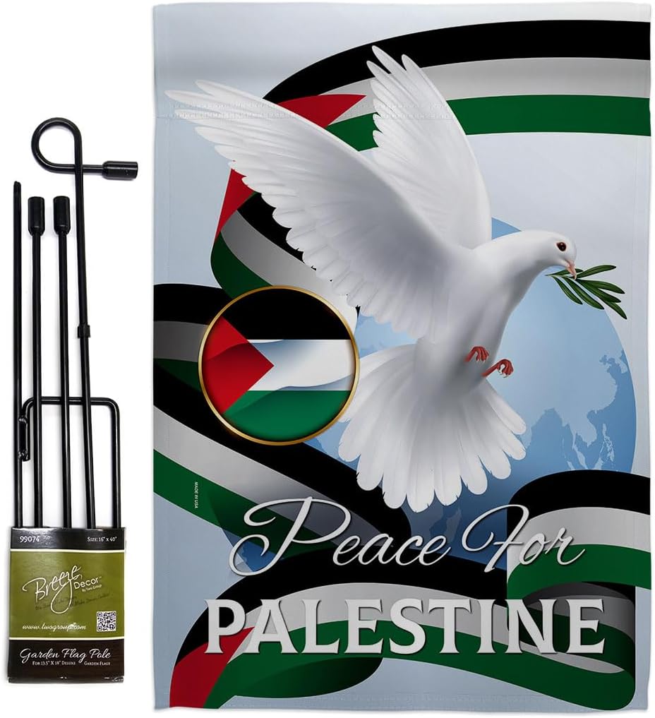 Peace for Palestine Flag Pole Set Bandera de Support Palestinians Decor Home Wall Hanging Garden Porch Tapestry Home Door Poster Garden Stakes Cemetery Grave Yard Sign Muslims Gifts Made in USA