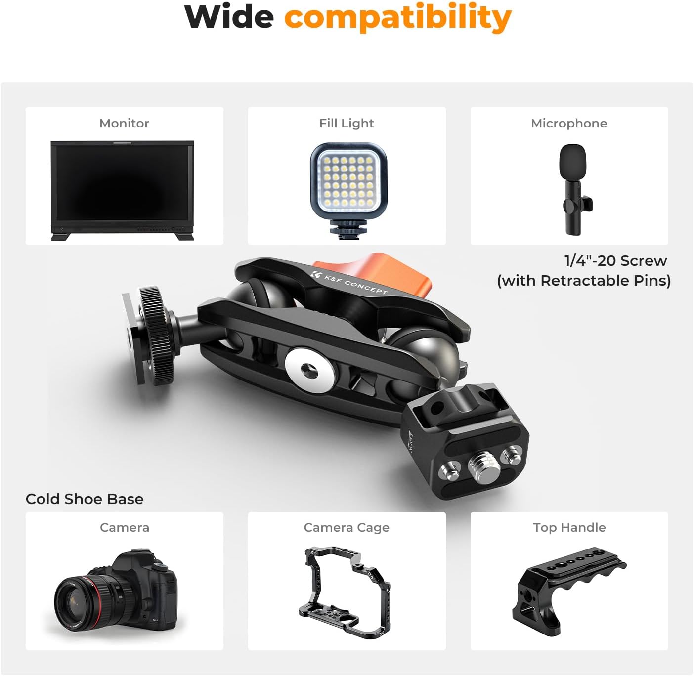 K&amp;F CONCEPT マジックアーム 多機能ダブルボールヘッド コールドシューマウント付き 1/4インチネジ スーパークラ