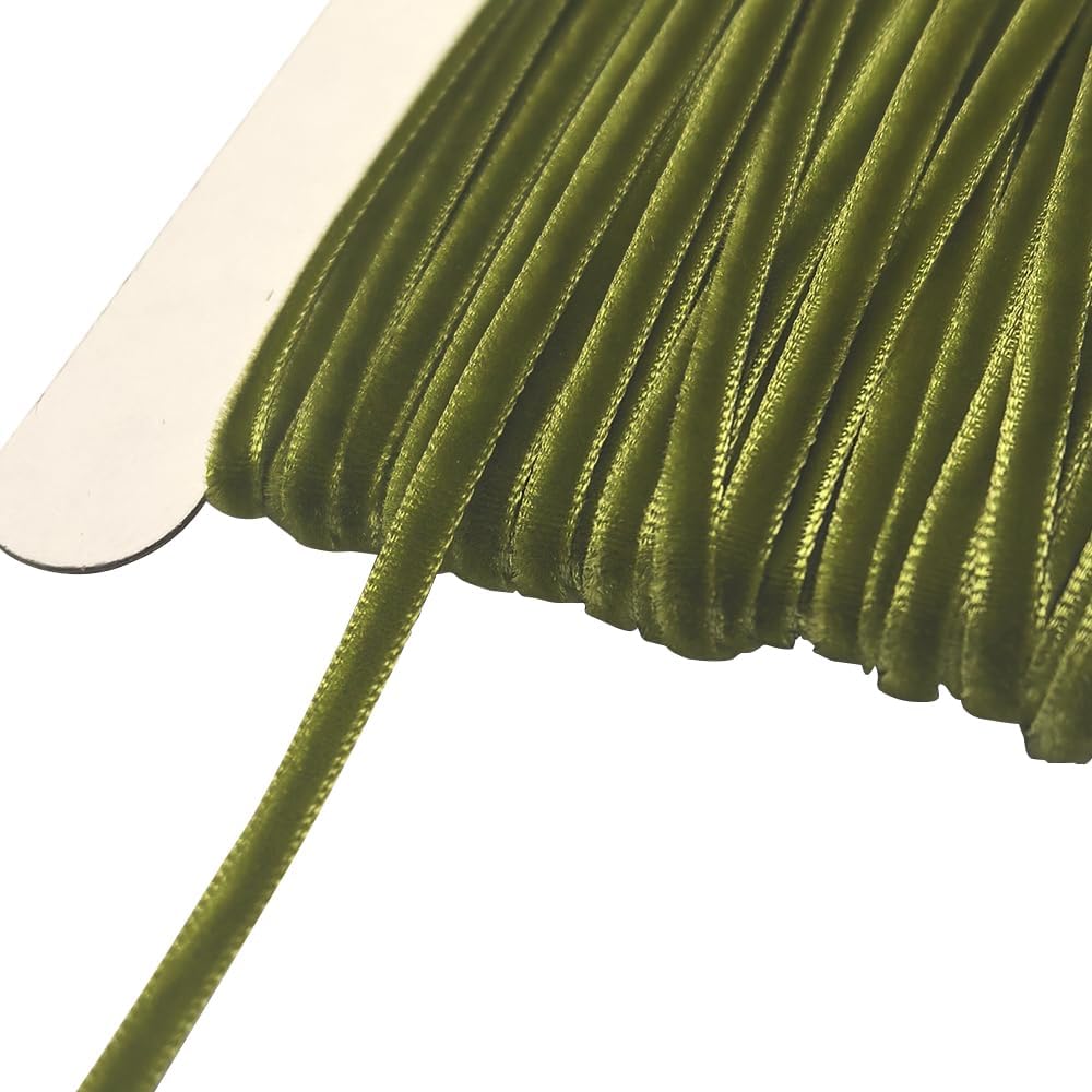 Chenkou Craft 25 Yards 1/8" Velvet Ribbon Lots Bulk (Olive, 1/8"(3mm))