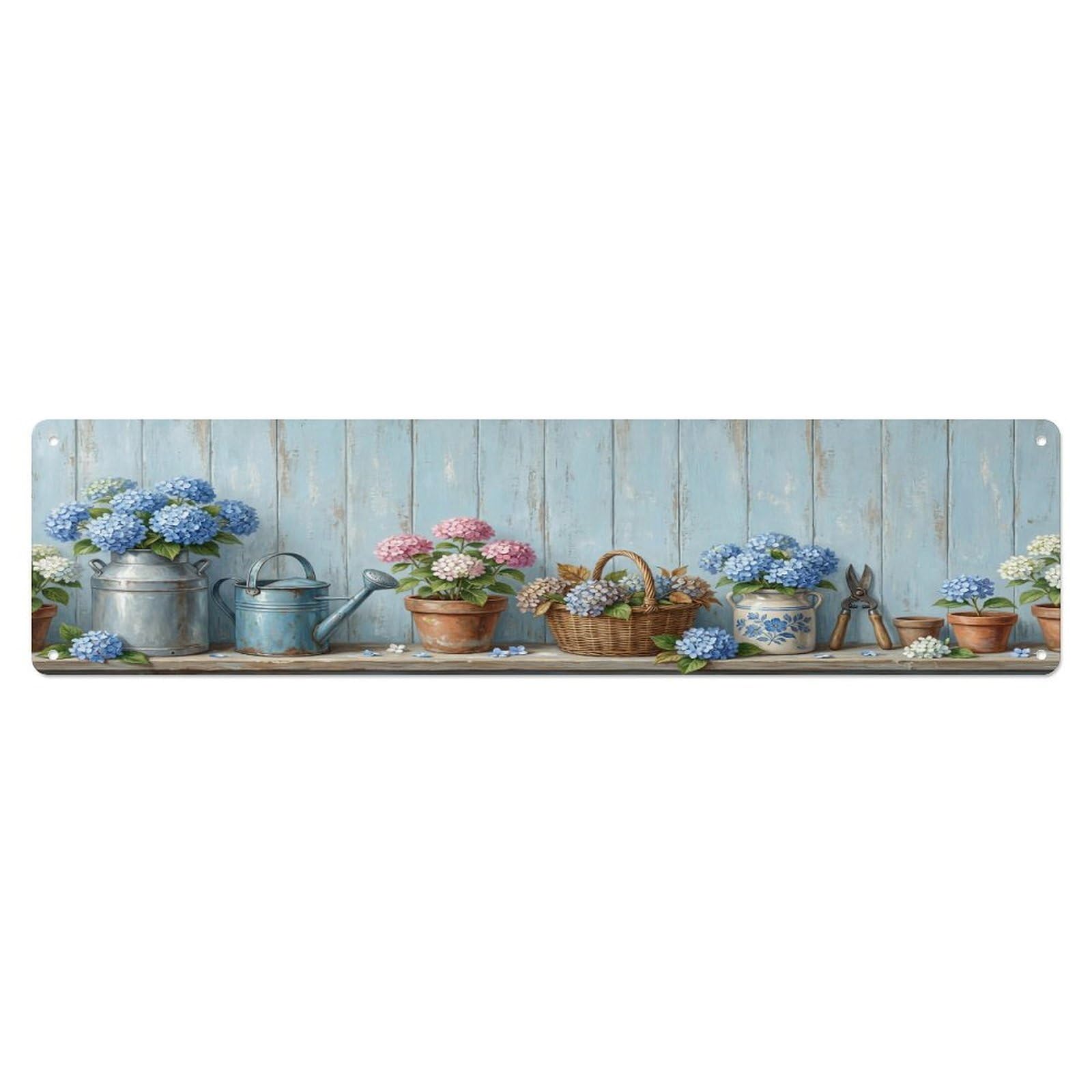 Floral Garden Tools Hydrangea Milk Pattern Print Metal Tin Sign