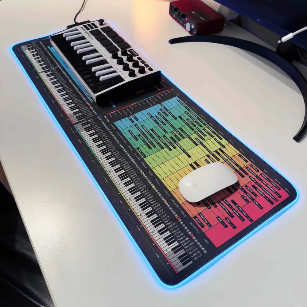 Instrument Frequency EQ Cheat Sheet Mousepad – 80×30cm (31.5"x11.8") & 35×25cm (13.8"x9.8") – Studio Desk Mat for Music Producers, DJs & Engineers – LED Version Available