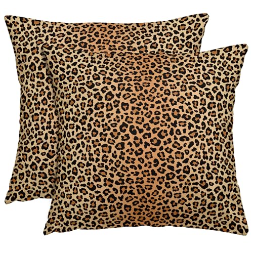 LXXTK Cheetah Print Throw Pillow Covers 18x18 Inches Brown Leopard Decorative Pillow Cases Sets Soft Modern Square Couch Pillows Cover for Bed Sofa Living Room (Brown, 18" L x 18" W)