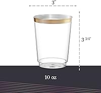 Vista 5 de PLASTICPRO Vasos de plástico desechables (borde dorado, 50)