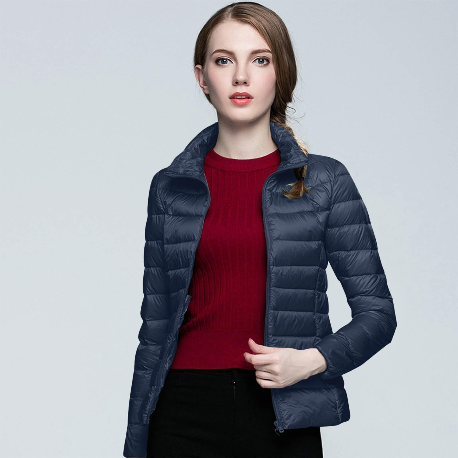 Générique Femmes Doudoune Ultra Légère Courte Veste Duvet Chaud Hiver Compressible Blouson,Femme Manches Longues Duvet Manteau Matelassé Automne Col Montant Blousons d'Extérieur Décontracté