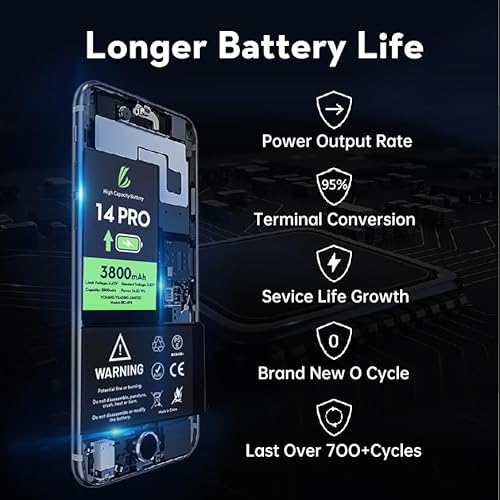 LL TRADER Akku für iPhone 14 Pro, 3800 mAh hohe Kapazität Lithium-Polymer-Akku mit Reparaturwerkzeug