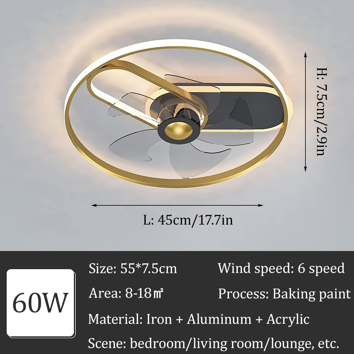 YUEGOO Ceiling Fans with Lamps,Modern Ceiling Fan with Light Reversible Quiet Fan Lights Bedroom Led Dimmable Fan Ceiling Light with Remote Control Living Room/D/45Cm