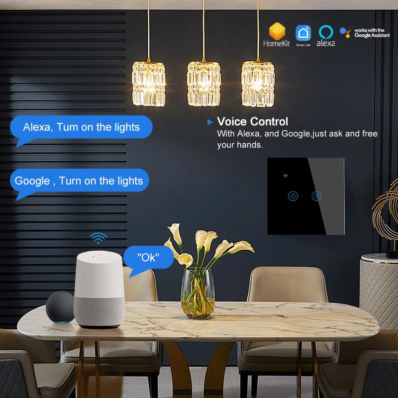 Naigebrol Apple homekit Smart WiFi Light Switch, Need Neutral Wire Required, HomeKit Compatible, Glass Touch Panel - Image 3