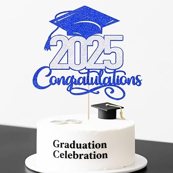 Sleyberoy Congratulations 2025 Graduation Cake Topper - Congrats Grad Cake Decor,Class of 2025 High School/College/Senior Graduate Party Decorations Supplies Blue gold