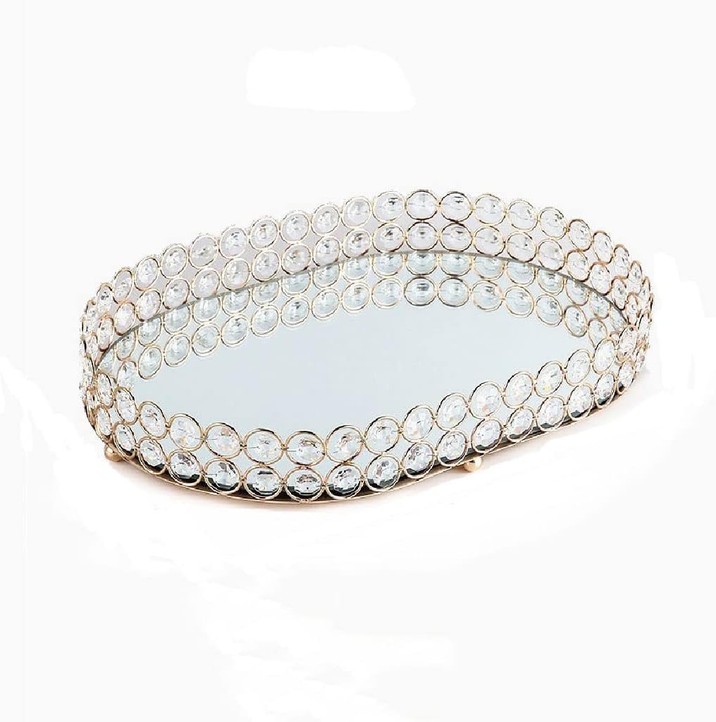 FMURY Crystal Dessert Holder Makeup Storage Fast Food Plate Candy Cake Tray Wedding Ornament(35cm)