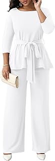CLOCOR Women's 2 Piece Outfits Suit Set 3/4 Sleeve Peplum Top Flared Pants Sets Business Pantsuits Price In India