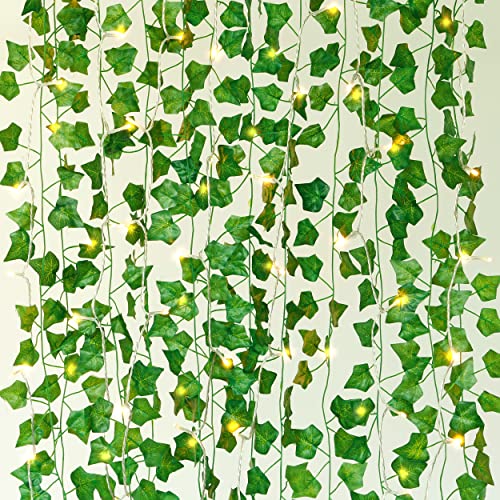 Sggvecsy 12 Pack 84Ft Artificial Ivy Leaf Plants With Led String Lights Fake Ivy Leaves Artificial Ivy Garland Greenery Hanging Plants Vines For Wedding Wall Party Home Room Kitchen Garden Decor #TOP20
