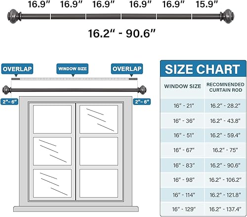 Miniatura 132 de H.VERSAILTEX - Cortinero para ventana ajustable y decorativo de 3/4 pulgadas de diámetro, para una sola ventana, con remates clásicos