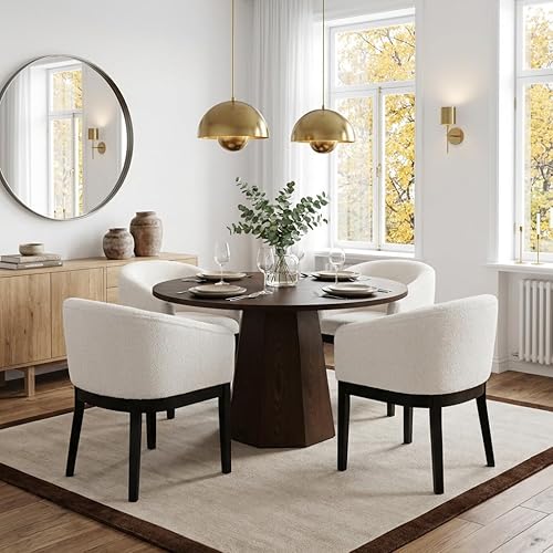 Miniatura 16 de Juego de 8 sillas de comedor modernas de mediados de siglo color beige, sillas de cocina y comedor tapizadas en lino con patas de madera negra, Lino
