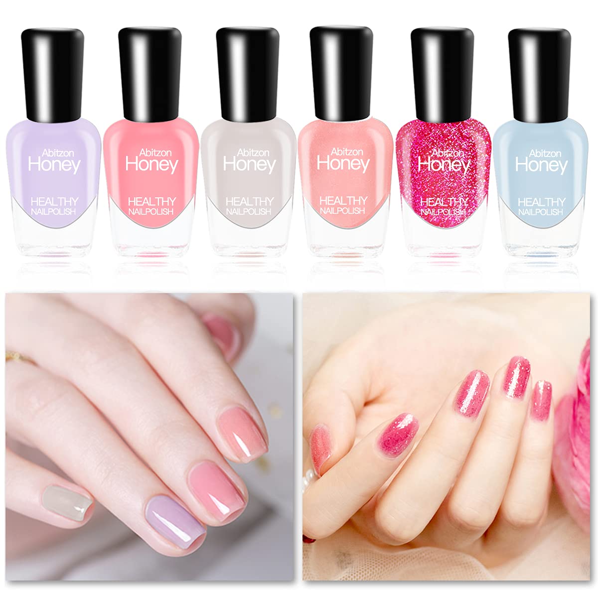 Abitzon New Non ToxicNail Polish Set Easy Peel Off & Quick Dry Organic Eco Friendly Water Based Nail Polish (12 Bottles)