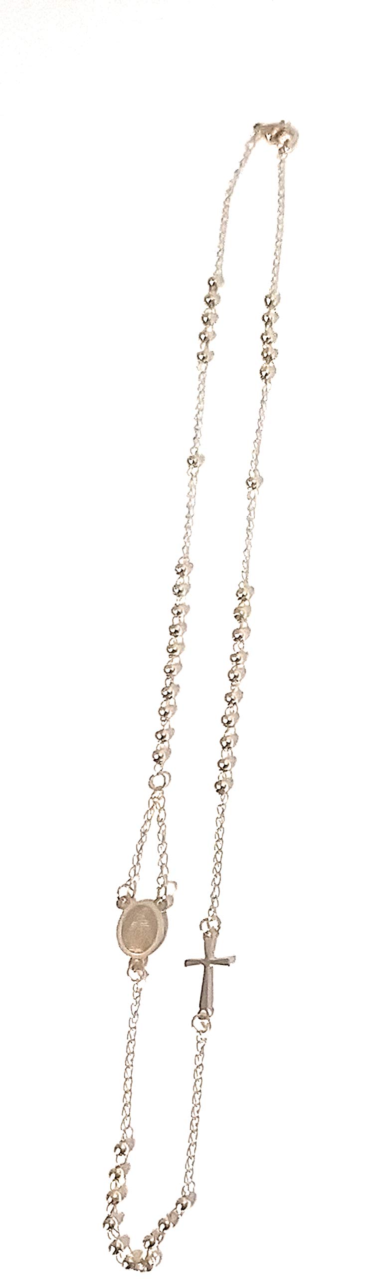 Collana Unisex Lunghezza 47 Cm Collana Girocollo Rosario In Acciaio Con Perline Nere 4mm - Lavorata A Mano, Made In Italy, 47 Cm Rosario Stile Vintage Made In Italy