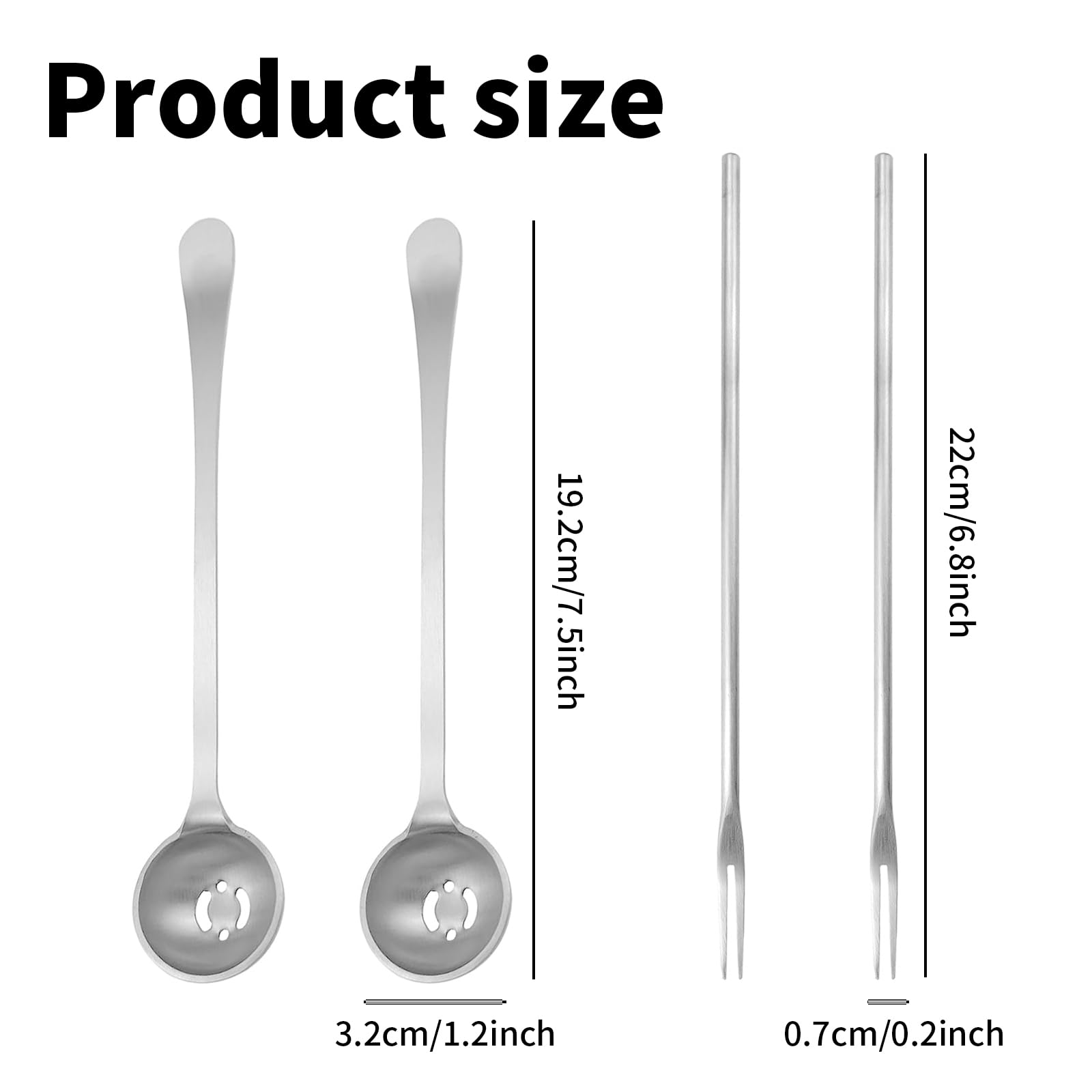 GIONAR Olivenlöffel und Gurkengabel-Set, Edelstahl, mit langem Griff, eingelegter Zwiebelgreifer für Oliven-, Gurken-, Zwiebel- und Rucola-Gläser, 18 cm, 4 Stück