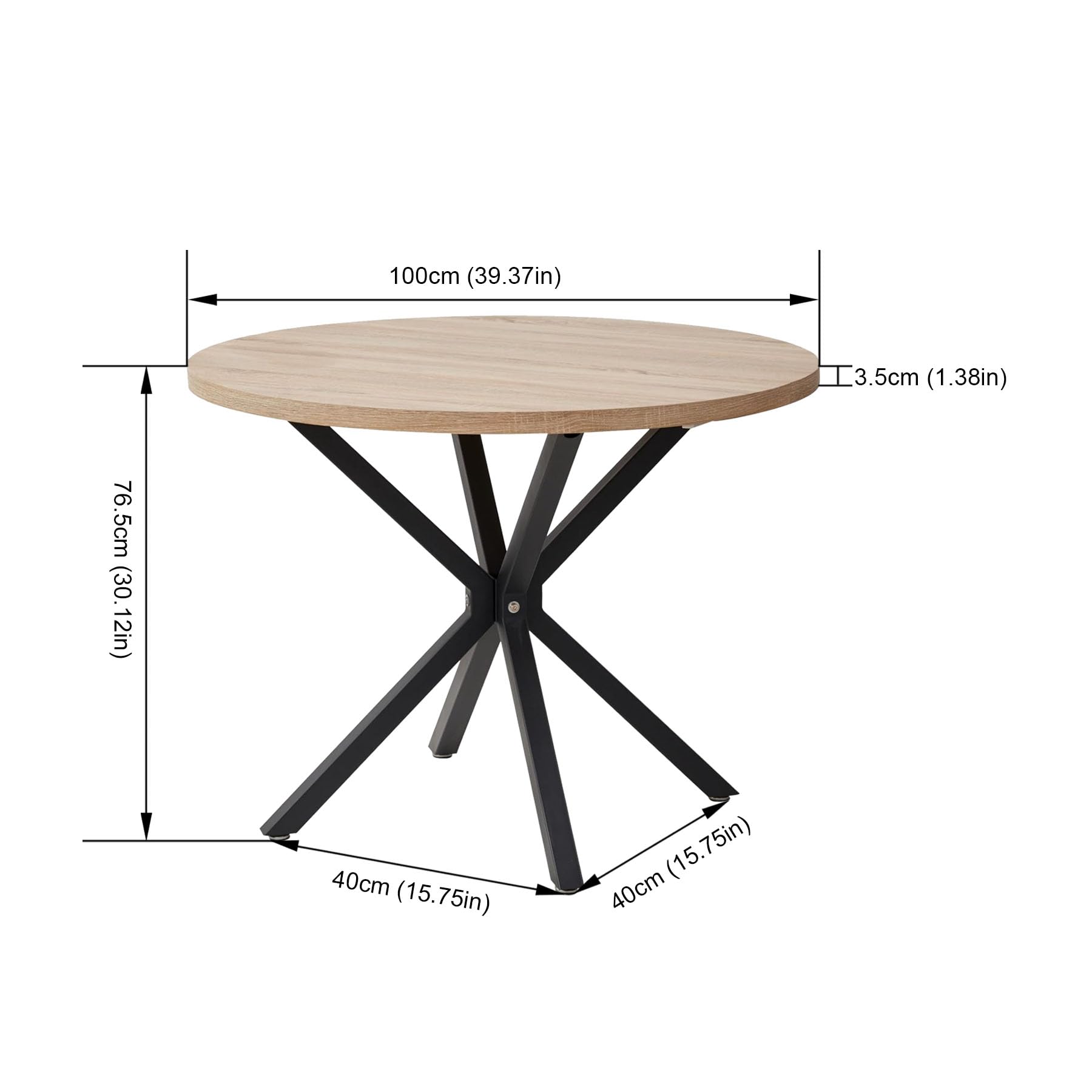 GrandCA HOME 100 cm esstisch rund，Großer esstisch,Geeignet für 4-6 Personen，MDF-Platte/Metallbeine aus Eisen,Geeignet für Küche, Esszimmer, Café, Wohnzimmer (Helle Holzmaserung)