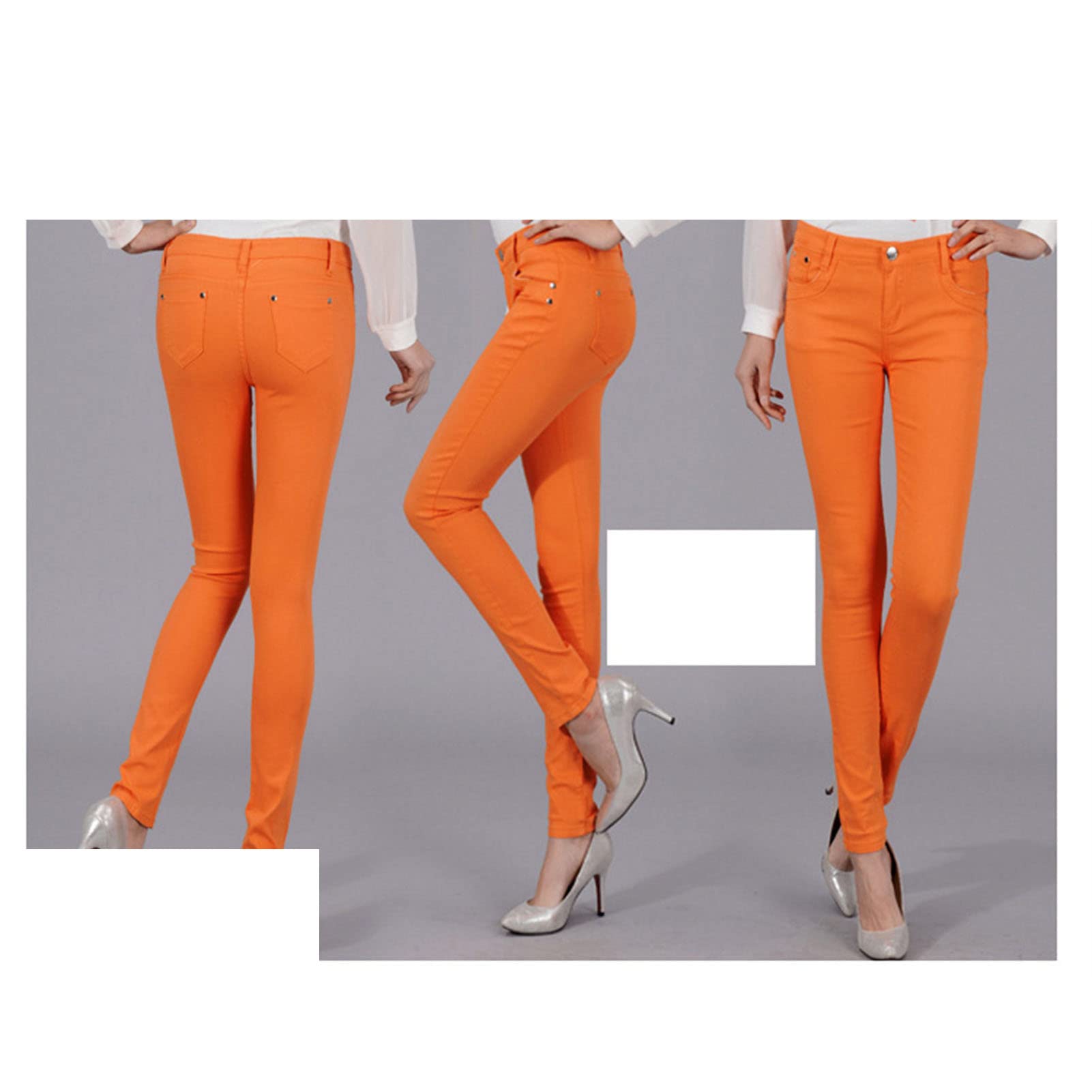 Women's High Waisted Stretch Skinny Jeans Casual Solid Color Slim Fit Pencil Jeans Slimming Butt Lift Denim Pants (Orange,33)