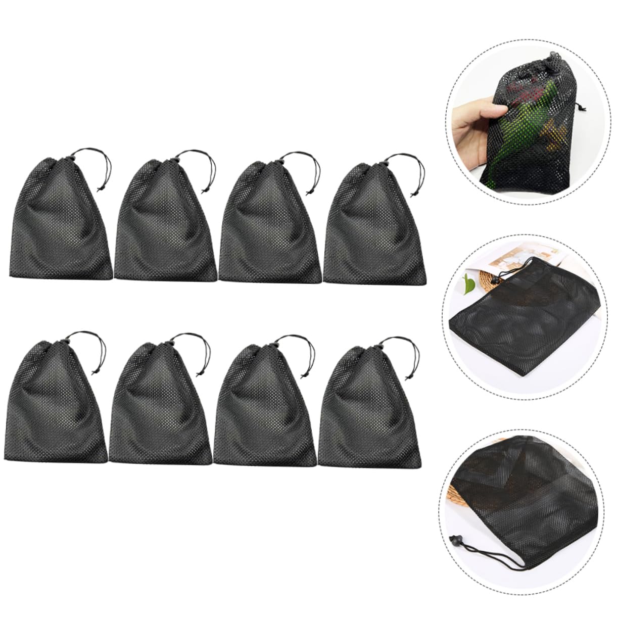 TOYANDONA 4 Set Borsa Di Stoccaggio Lavaggio Borsa Di Stoffa Con Coulisse Borse A Rete Di Grandi Dimensioni Sacco Per La Biancheria Drogheria Stringa Maglia Poliestere Nero 8 Pezzi*4