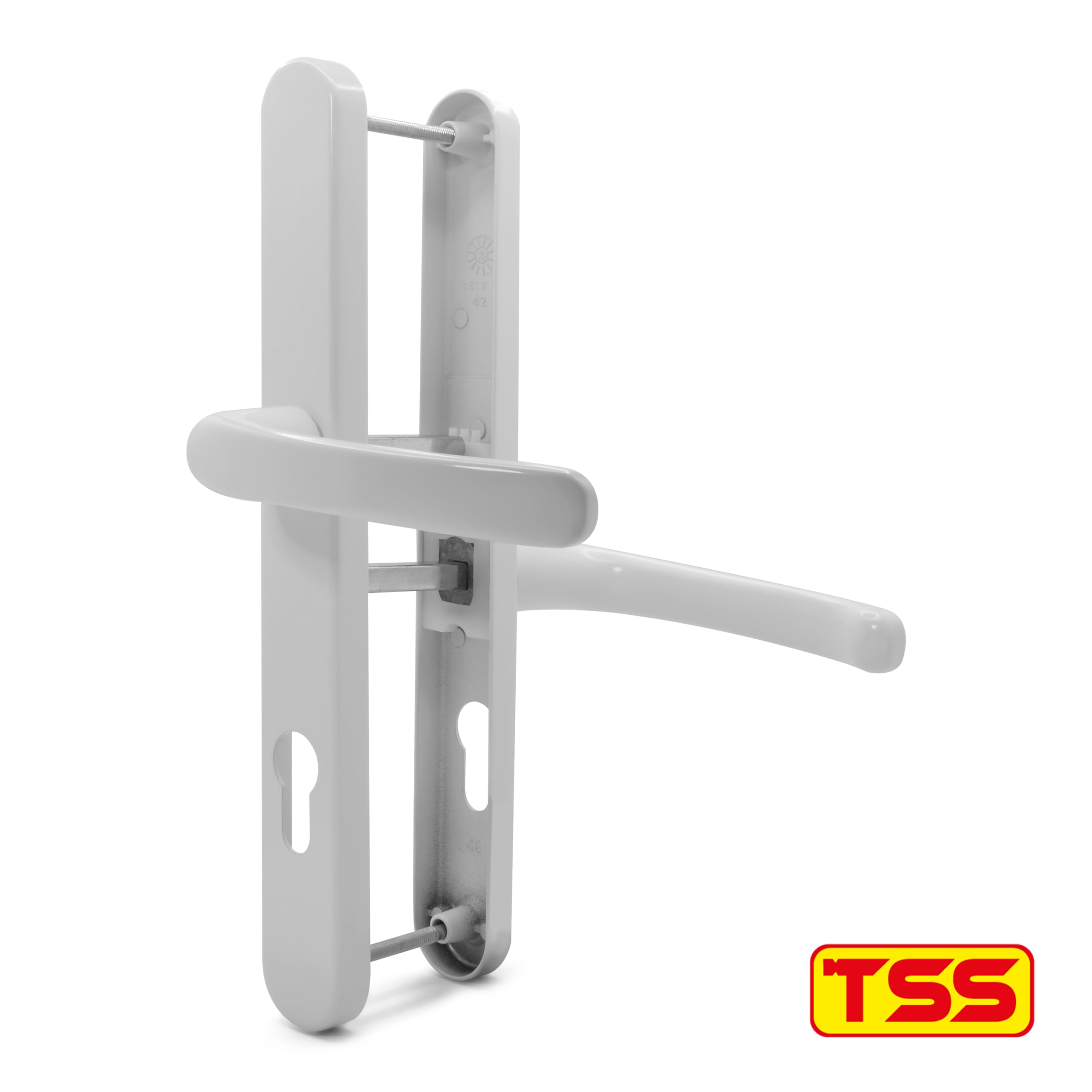 TSS UPVC Door Handles Set, Lever Offset Lever, 48mm / 87mm PZ (Centres), 240mm Screw to Screw, Backplate 270mm X 32mm - Image 3