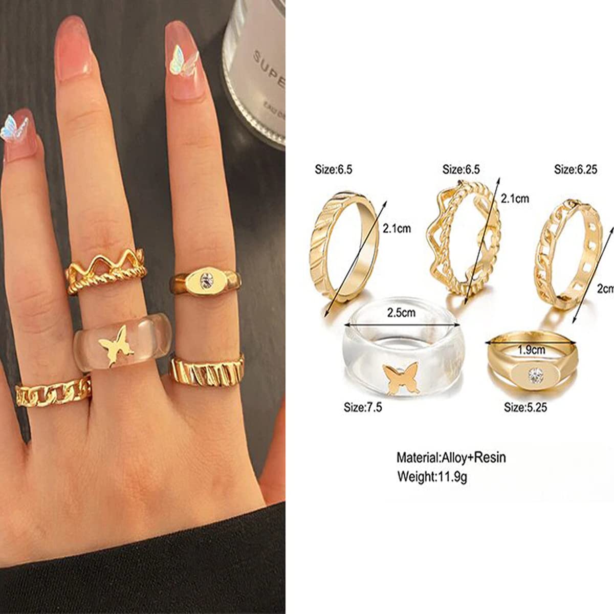 Plated-Toned Rings Set of 5