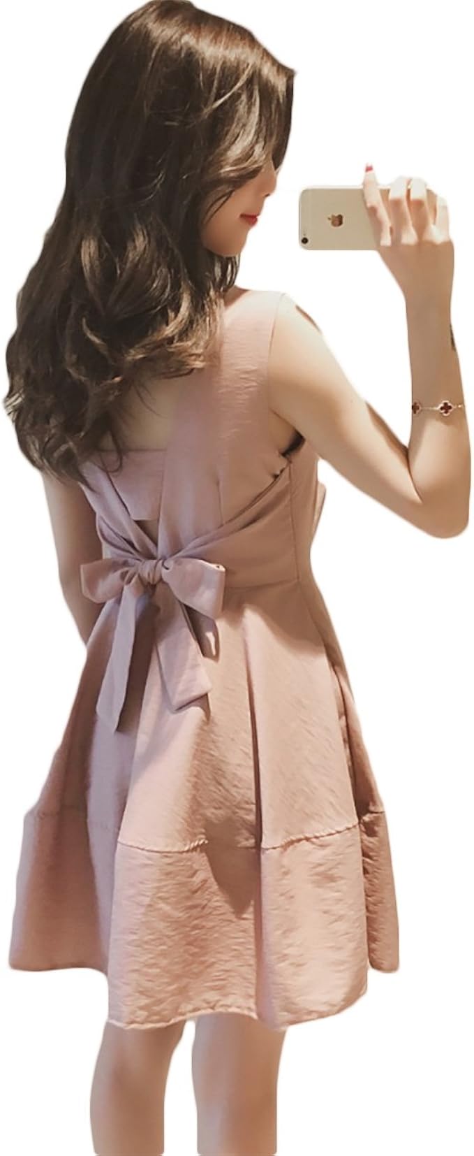 Amazon Haolong レディースワンピース フレア ワンピース カシュクール ノースリーブ 結婚式ワンピース 二次会 お呼ばれ パーティードレス 後ろ姿 リボン レディース イブニングドレス 通販