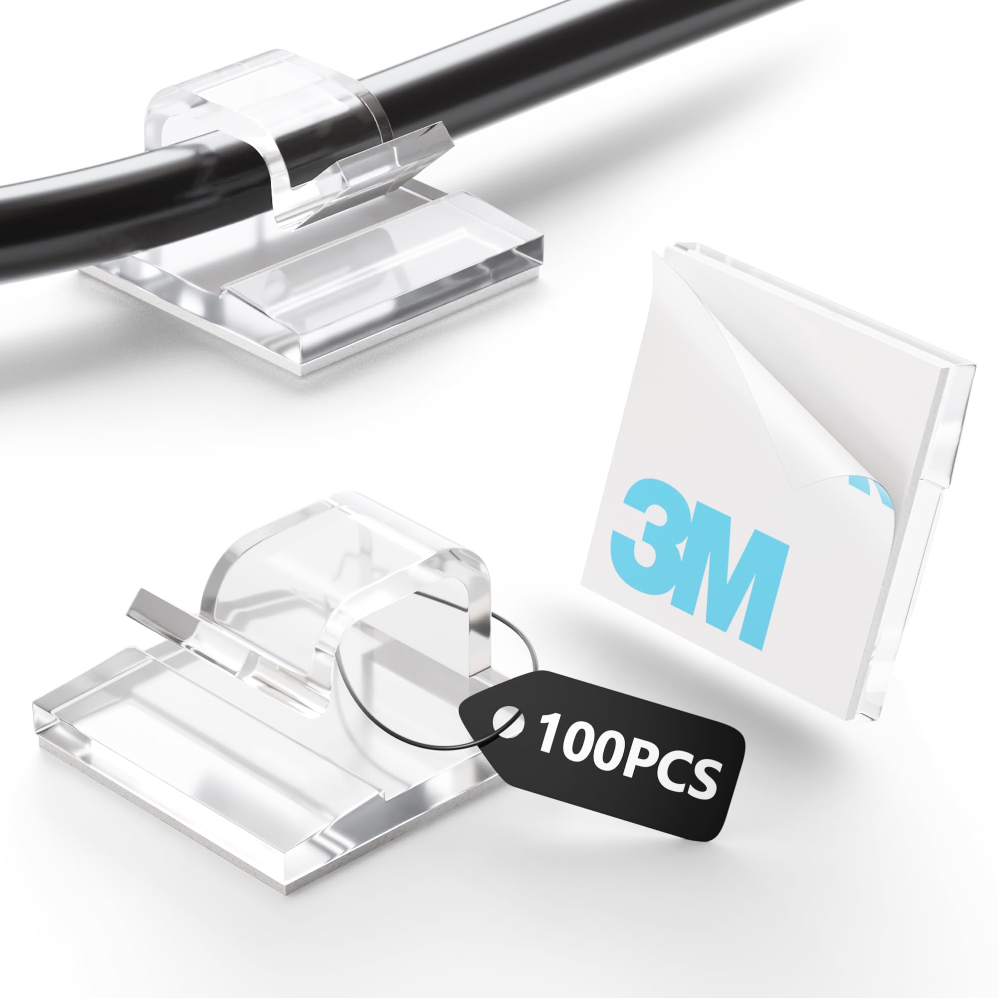 Tesmax 100 Stück Kabelhalter Selbstklebend,Kabelclips Selbstklebend für Kabelmanagement Kabel Organizer Kabelklemmen, Kabelbefestigung Kabelhaken Draht Halter Lichterkette(Transparent)