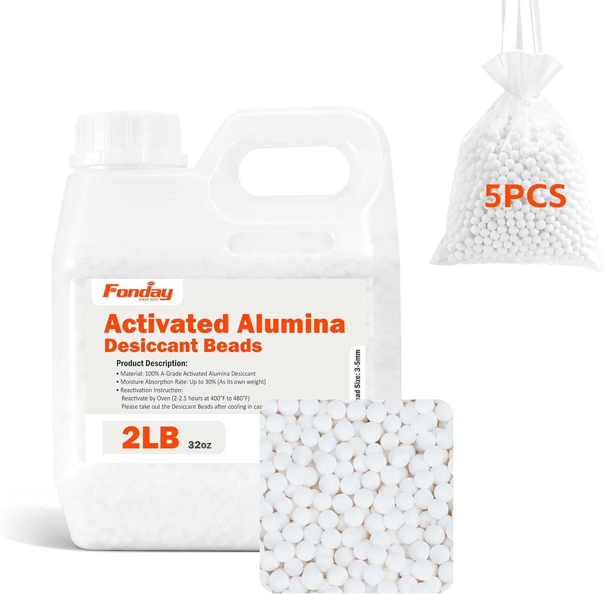 2LB Fonday Filament Drying Desiccant Activated Alumina More Powerful Rechargeable Dehumidifiers Moisture Absorber | Prevent Wet Filament |