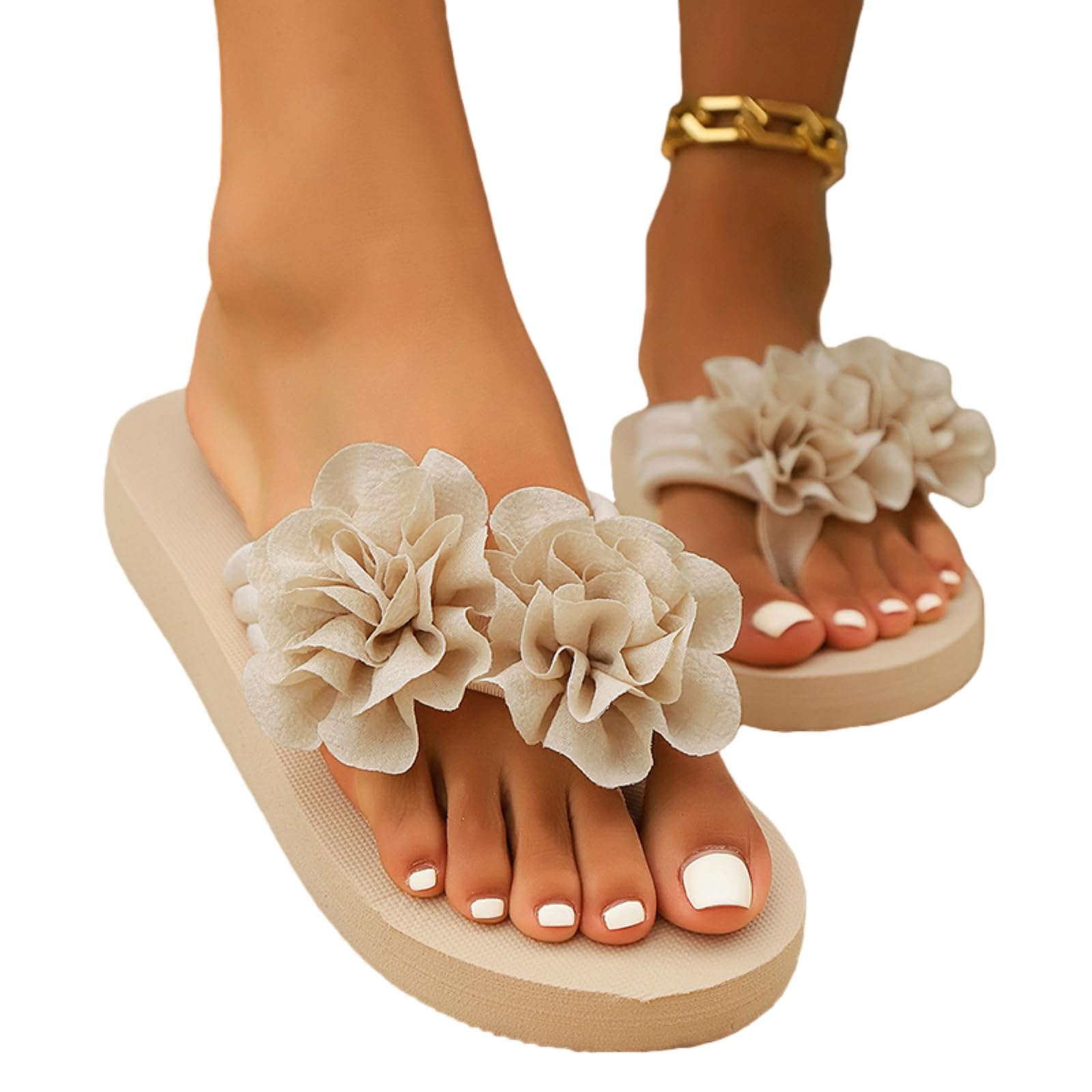 Tongs d'été légères contre les pieds fatigués avec plateforme amortissante beige