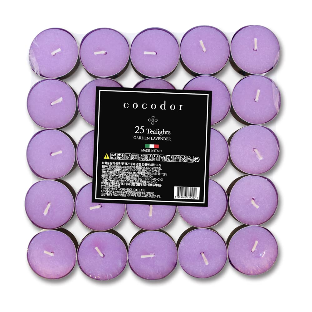 Cocodor Bougies Chauffe-Plat Parfumée/Lavande de Jardin (Garden Lavender) / 25 pièces / 4-5 heures de combustion/Bougies à thé, Petites Décoratives Parfumée Bougies, Saint Valentin Décoration