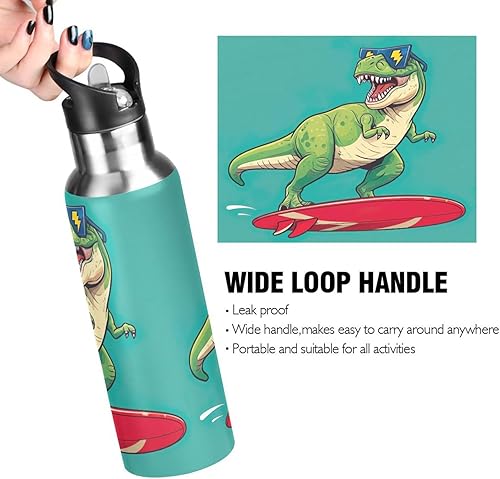Miniatura 4 de Stainless Steel Vacuum Insulated Water Bottle 32 Oz, Leakproof Water Bottles for Gym Outdoor Travel School, Cool Green Rex Dinosaur Teal
